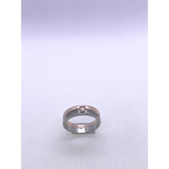 Size 9 Silver Yellow Gold Imitation Diamond Cubic Zirconia CZ Wedding Band Ring - Picture 3 of 9